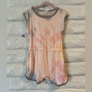 Splendid Pink Baby Romper with Gray Trim